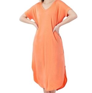 Peach V Neck Shortsleeve Maxi Dress